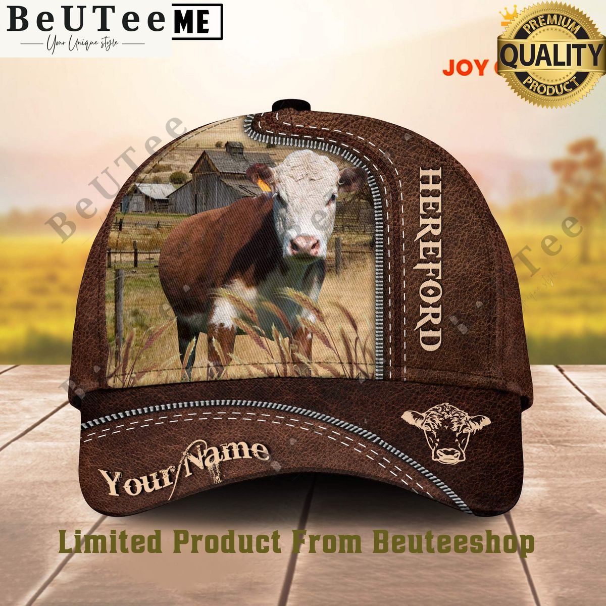 Customized Name Hereford Leather Brown Pattern Cap She has grown up know