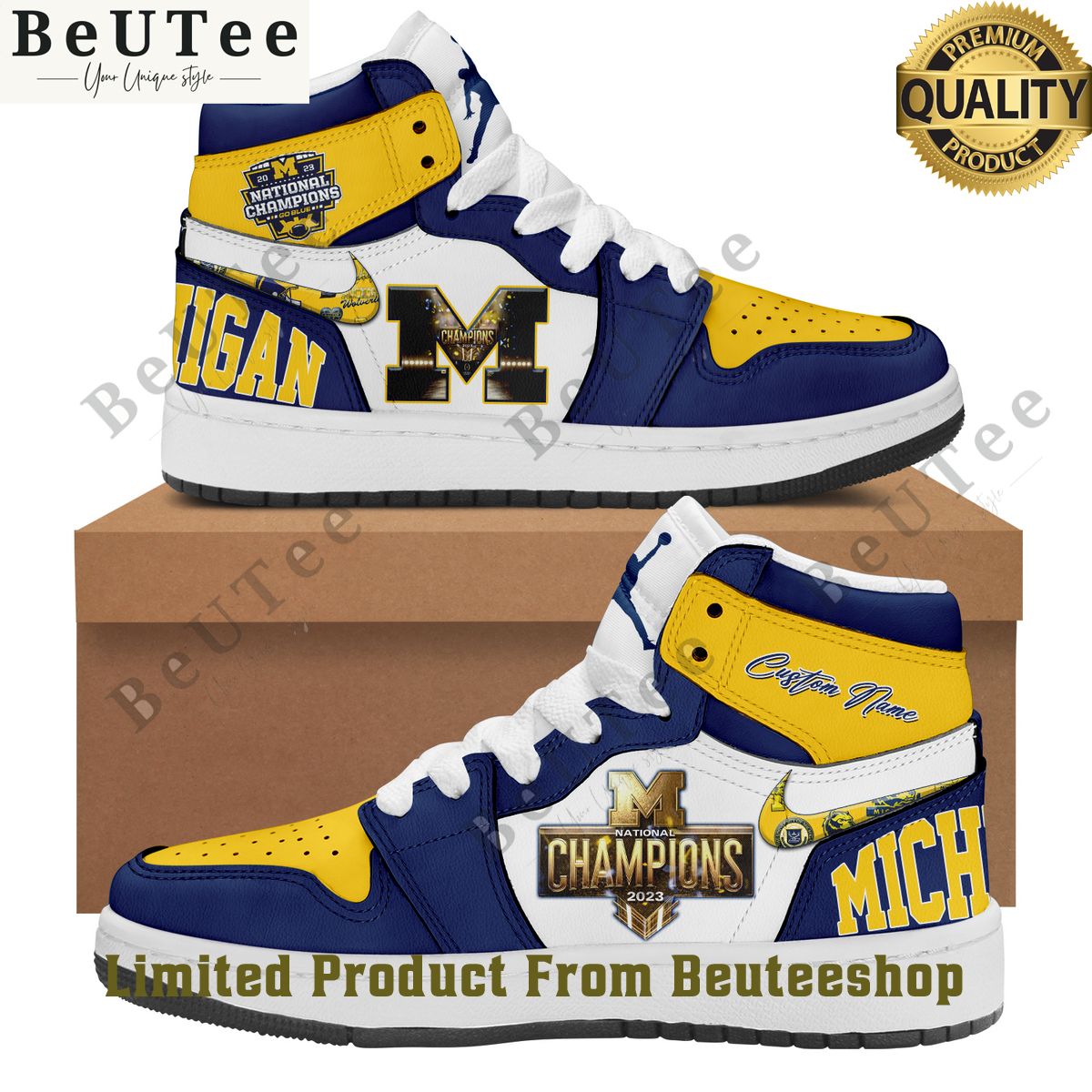 michigan wolverines 2023 national champion cup air jordan high top custom name 1