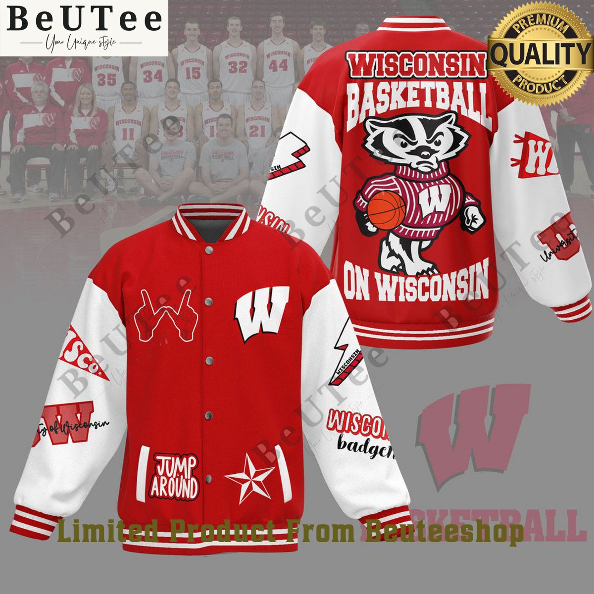 basketball wisconsin badgers ncaa jump around baseball jacket varsity 1