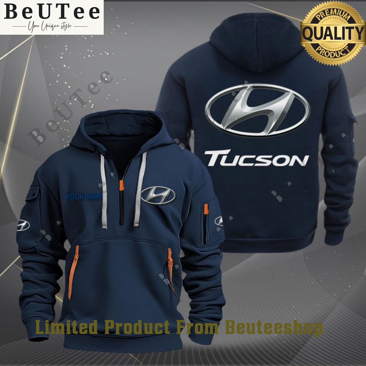 hyundai tucson automobile brand personalized 2d half zipper hoodie 1