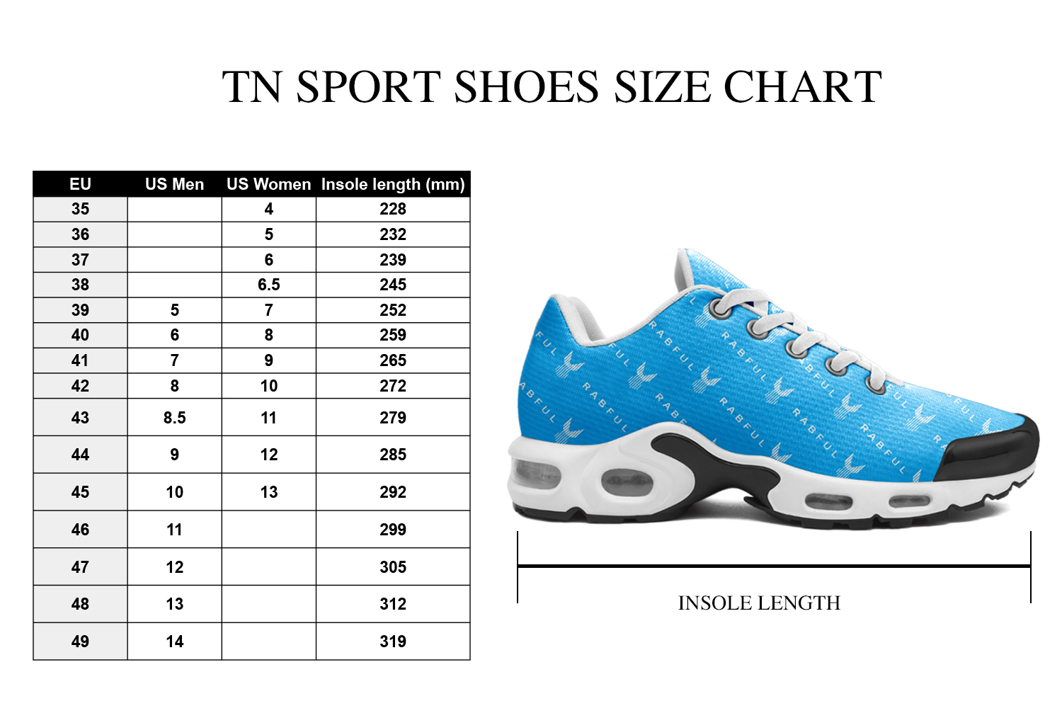 tn sport shoes size chart