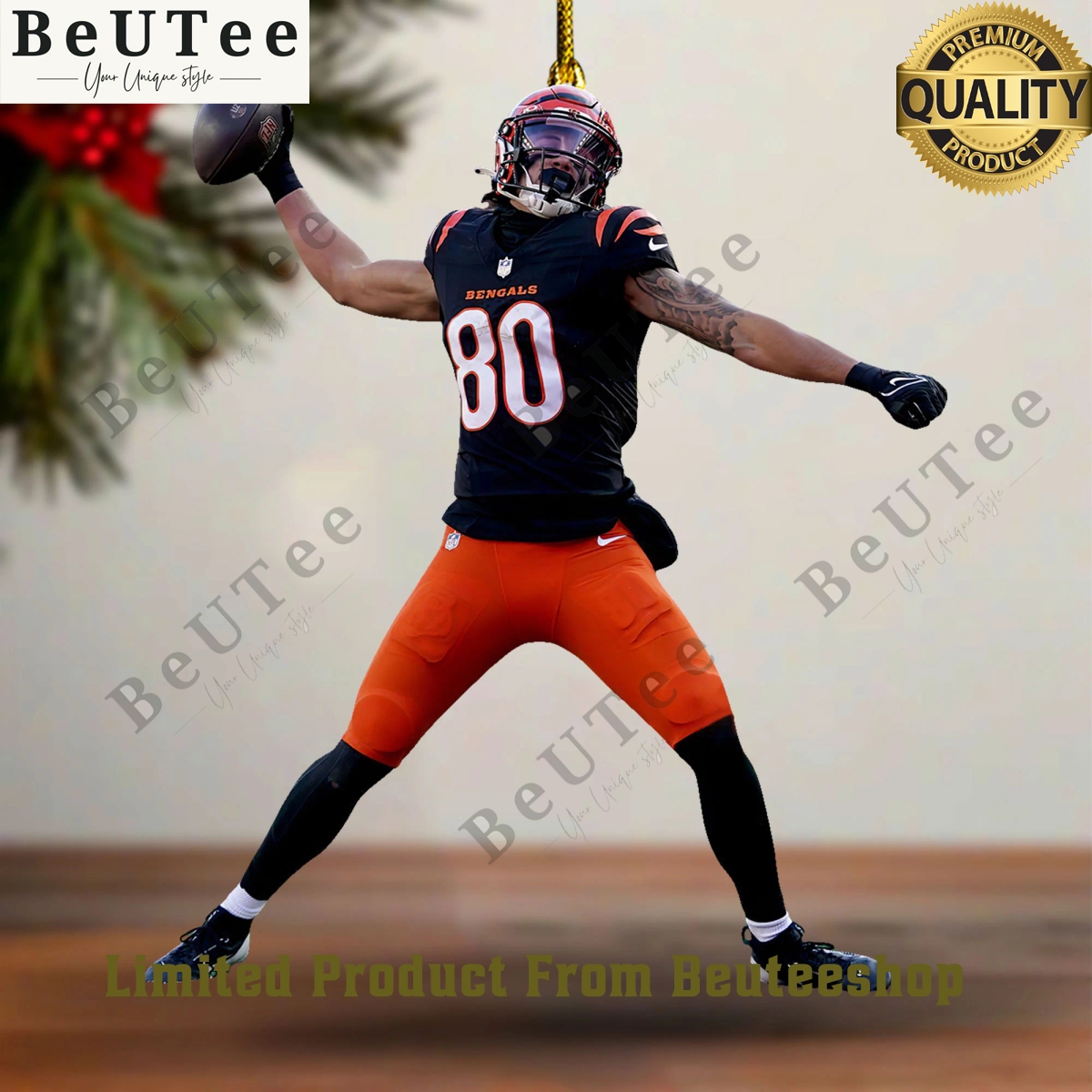 throw a ball the cincinnati bengals wide receiver 80 andrei iosivas plastic ornament 1 BVxQB.jpg