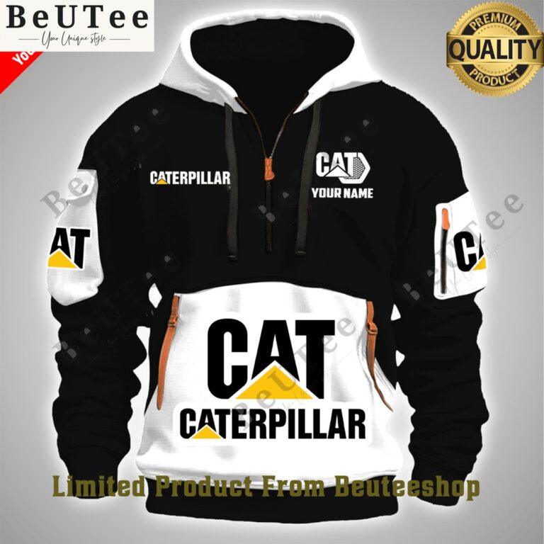 Custom Name Caterpillar Engine Black Half Zipper Hoodie Lovely smile