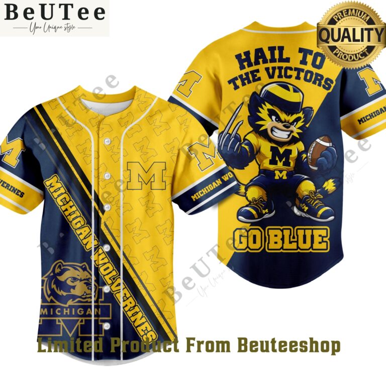 michigan wolverines hail to the victors go blue mascot baseball jersey shirt 1 yYmuo.jpg