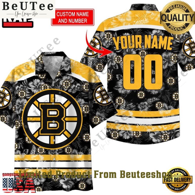 Custom Name Number Boston Bruins NHL Flowers Hawaiian Shirt Long time